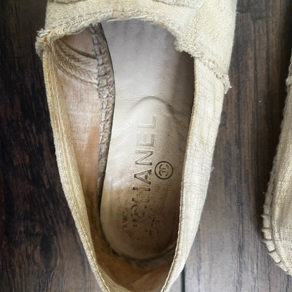 Chanel Beige Canvas Logo Espadrilles Flats Size EU 38 - Picture 7 of 9